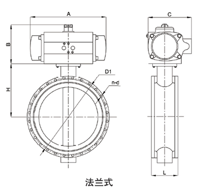 船用中心型法兰气动蝶阀(图1) 船用中心型法兰气动蝶阀
