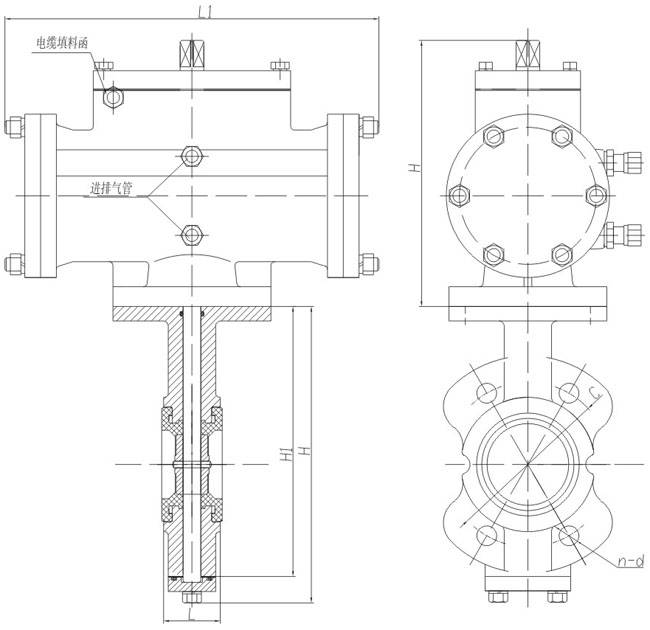船用气动对夹式中心型蝶阀(图1) 船用气动对夹式中心型蝶阀