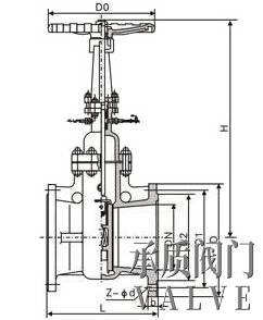 Z44H法兰式水封闸阀外形结构图